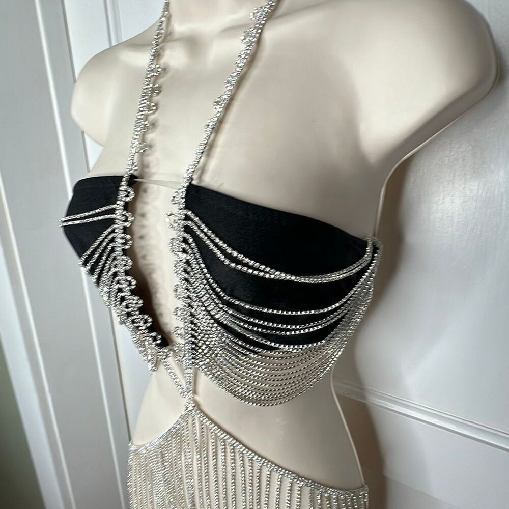 Fashion Nova Luxe Embellished Intimates Set Black Rhinestone Size Small - Picture 3 of 14